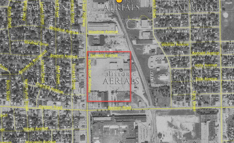 Flint Mall Shopping Center (cancelled) - 1975 Arlans Aerial